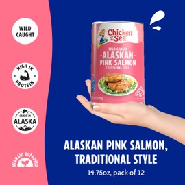 Chicken of the Sea Traditional Style Alaskan Pink Canned Salmon, 14.75 Ounce Cans, 12-Count – High Protein Lean Wild Caught Salmon – Delicious, Nutritious Wild Salmon for Burgers, Pasta, & More