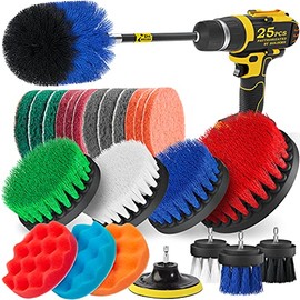 Holikme 25Piece Drill Brush Attachments Set,Scrub Pads & Sponge, Power Scrubber Brush with Extend Long Attachment All Purpose Clean for Grout, Tiles, Sinks, Bathtub, Bathroom, Kitchen, Blue