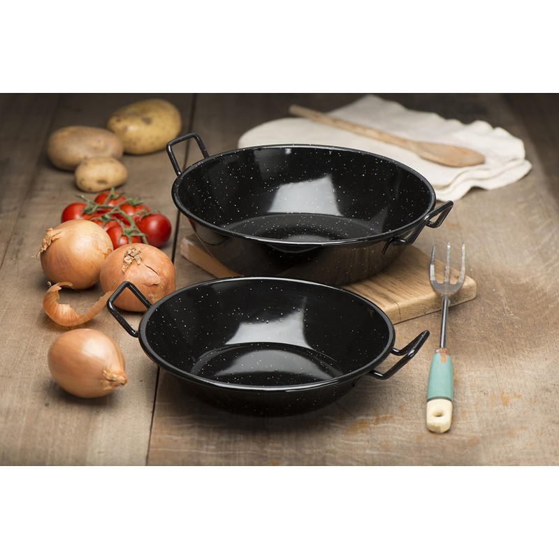 Zinel 4504 Pan Kadai/Wok with Handles, Enamel, Black/White Dots, 26cm