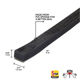 M-D Building Products 06619 3/8 in. x 1/2 in. x 10 ft. Black Sponge Window Seal for Large Gaps