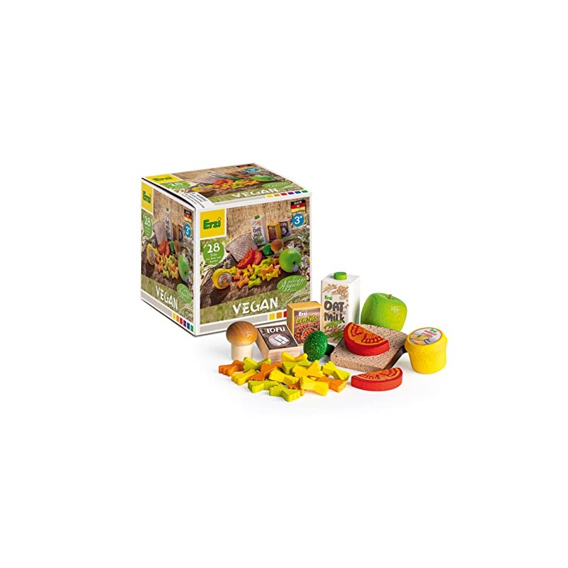 Erzi 28144 Assorted Vegan Wooden Shop Items for Children, Role