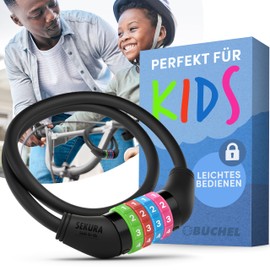 Büchel Lucchetto per bici bambini | Colorato, senza chiave, a combinazione | Accessori bici sicuri e pratici per bambini, antifurto per biciclette | Nero