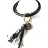 Elegance with Flair Black Glitter Leatherette Round Enamel Tassel Key