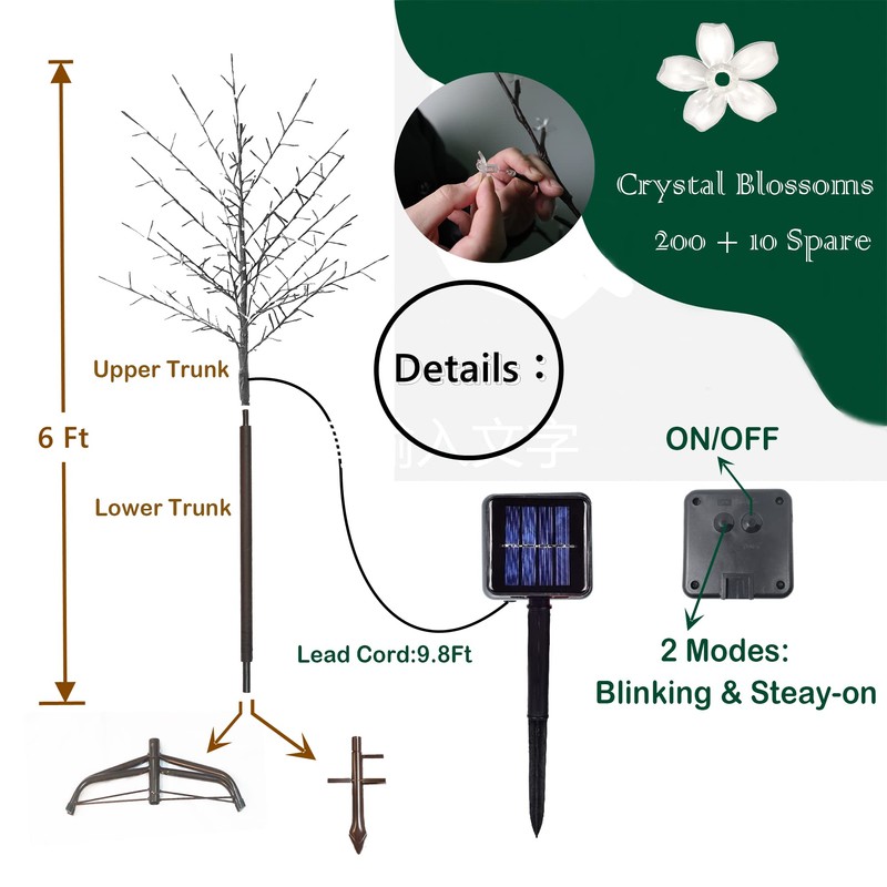 LED Solar Lighted Cherry Blossom Tree,6Ft Light up Cherry Tree