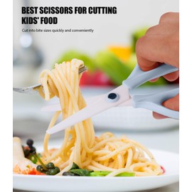 Baby Food Scissors Kicthen Shears - Portable Healthy Cute Kids Ceramic Scissors with Storage Case - Ideal for Cutting Meat, Chicken, Vegetables, and Fruits (Blue)