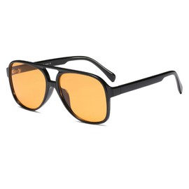 Retro 70s Sunglasses for Women Men Classic Large Square Yellow Night Driving Glasses (Yellow / Amber)