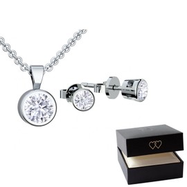 Amoonic FF07 Women's Jewellery Set Silver 925 Gift Set Women Jewellery Set Women's Jewellery Set Gift Set Christmas Birthday Girlfriend Necklace Earrings Necklace, Sterling Silver, Cubic Zirconia