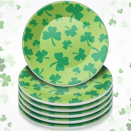SiliFine 6 Pcs 6 Inch St. Patrick's Day Ceramic Decorative Plate Irish Shamrock Tableware Plate Leaf Clover Display Dish for St. Patrick's Celebration, Dinner Party, Wedding(Light Green)