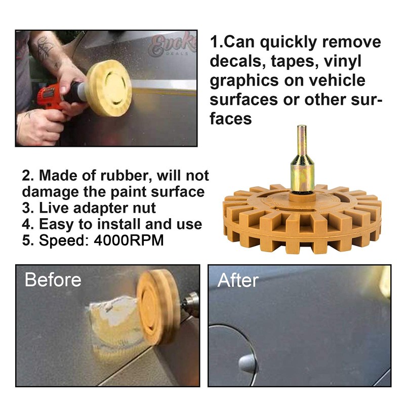 Decal Remover Wheel Sticker Remover w/Drill Adapter Tool Kit Adhesive