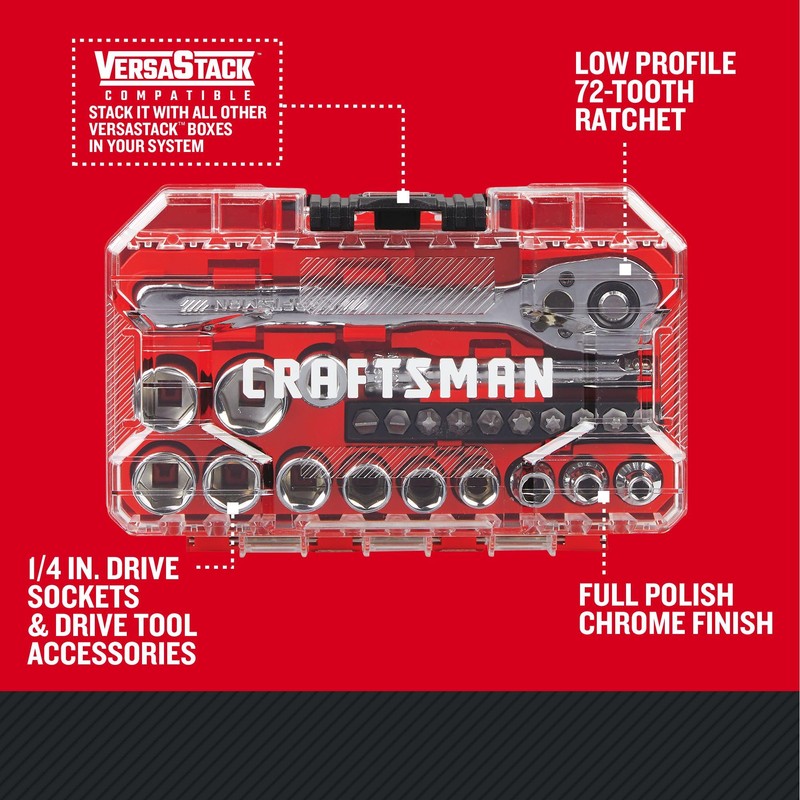 CRAFTSMAN Socket Set, 24-Piece, 1/4 Inch Drive, Metric, Includes Storage