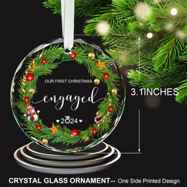 Engagement Gifts for Couples Newly Engaged, Engagement Ornament 2024, Engagement Gift - 3.1" Crystal Glass Engaged Christmas Ornament 2024, Happy Engagement Gifts for Her, Bride -04