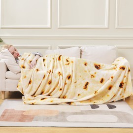 Burritos Tortilla Blanket Twin Size- Premium Lightweight Anti-Static Tortilla Throw Soft Couth Sofa Cozy Warm Flannel Taco Blanket Plush Gift for Daughter Mom, Bedroom Decor 66" x 90"(Burritos Twin)
