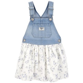 OshKosh B'Gosh Girls' World's Best Overalls, White Floral Jumper, 3T