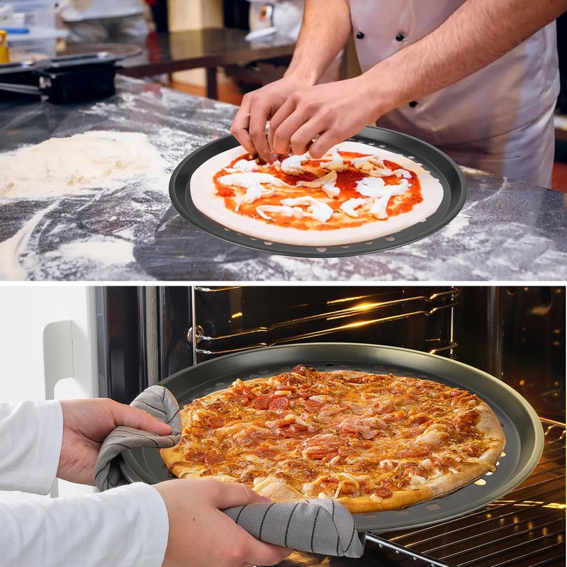 ASelected 3Pcs Pizza Pan, 33Cm,12.9 Inches Non Stick Dishwasher Safe