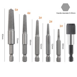 KSOPUERT Hex Shank Broken Screw Extractor Kit 6Pcs Reverse Thread Stripped Screw Remover Set, Chrome Molybdenum Steel，5mm-18mm Breaked Screw Removal Tool for Easy Extraction