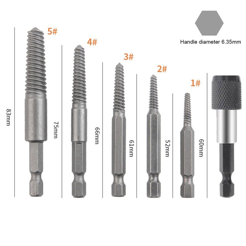 KSOPUERT Hex Shank Broken Screw Extractor Kit 6Pcs Reverse Thread
