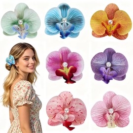 7PCS Hawaiian Flower Hair Clips for Women - 4 Inch Orchid Barrettes, Summer Flower Clips & Hair Flowers, Perfect for Beach Party, Vacation & Gifts