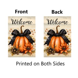 Fall Pumpkin Welcome Garden Flag 12x18 Inch Double Sided Pumpkin with Polka Dot Bow Fall Yard Flags for Outside Autumn Harvest Thanksgiving Holiday Decorations