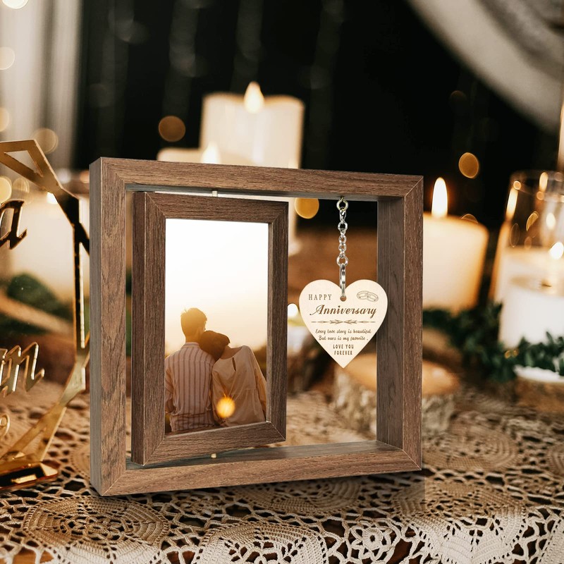 Happy Anniversary Frame Gifts for Her Him Girlfriend Couples, Rustic