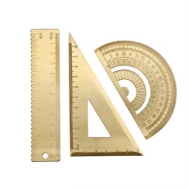 Ruler Set, Fashionable, Brass Ruler, with Graduation, Triangle Ruler, Protractor, 4.7 inches (12 cm) Straight Ruler, Set of 3, Scale, Elementary School Supplies, Mathematics, Geometry, Drafting,