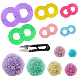 Curtzy Plastic Pompom Maker Set (6 Pack) with Cutting Scissors - 6 Sizes 2.5, 3.5, 4.5, 5.5, 7 and 9 cm Pom Pom Craft - Reusable DIY Pom Pom Maker Fluff Ball Wool Tool
