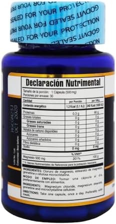 GNVIDA-GODVIT - Suplemento Alimenticio Cápsulas Magnesio c30 de 500 mg cu a base Magnesio