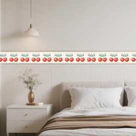 IVN Wallpaper Border Peel and Stick Wall Cherry Decorative Wall Trim Self Adhesive Border for Walls Mirror Frame Accent Strip for Bedroom Kitchen LivingRoom Vintage Design 4x196 Inch
