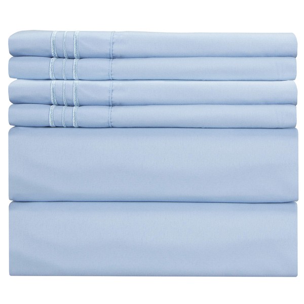 King Size Sheet Set - 6 Piece Set - Hotel Luxury Bed Sheets - Extra Soft - Deep Pockets - Easy Fit - Breathable & Cooling Sheets - Comfy - Light Blue Bed Sheets - Baby Blue - Kings Sheets - 6 PC