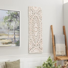 Deco 79 Wooden Floral Handmade Home Wall Decor Intricately Carved Wall Sculpture, Wall Art 16" x 1" x 48", White