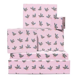 CENTRAL 23 Pigeon Wrapping Paper - 6 Sheets Of Pink Gift Wrap - Pigeon Dancing - Bird - Funny Wrapping Paper For Men Women - Comes With Stickers - Recyclable