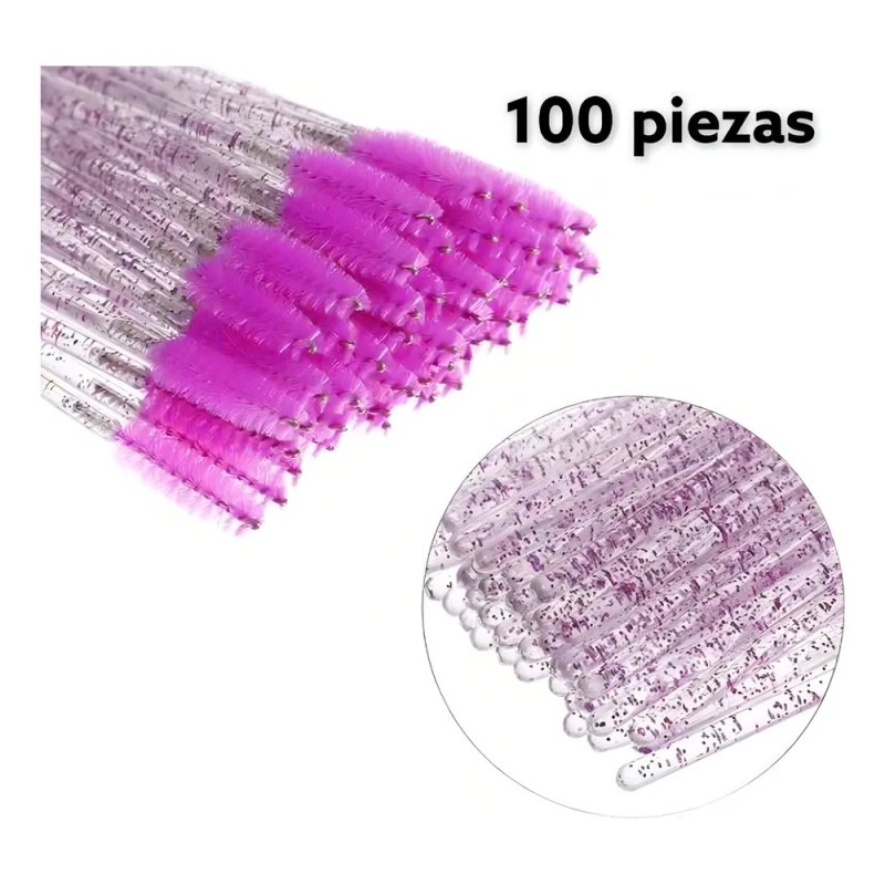 100 Cepillos Para Pestañas Extensión Brillante Glitter Mink