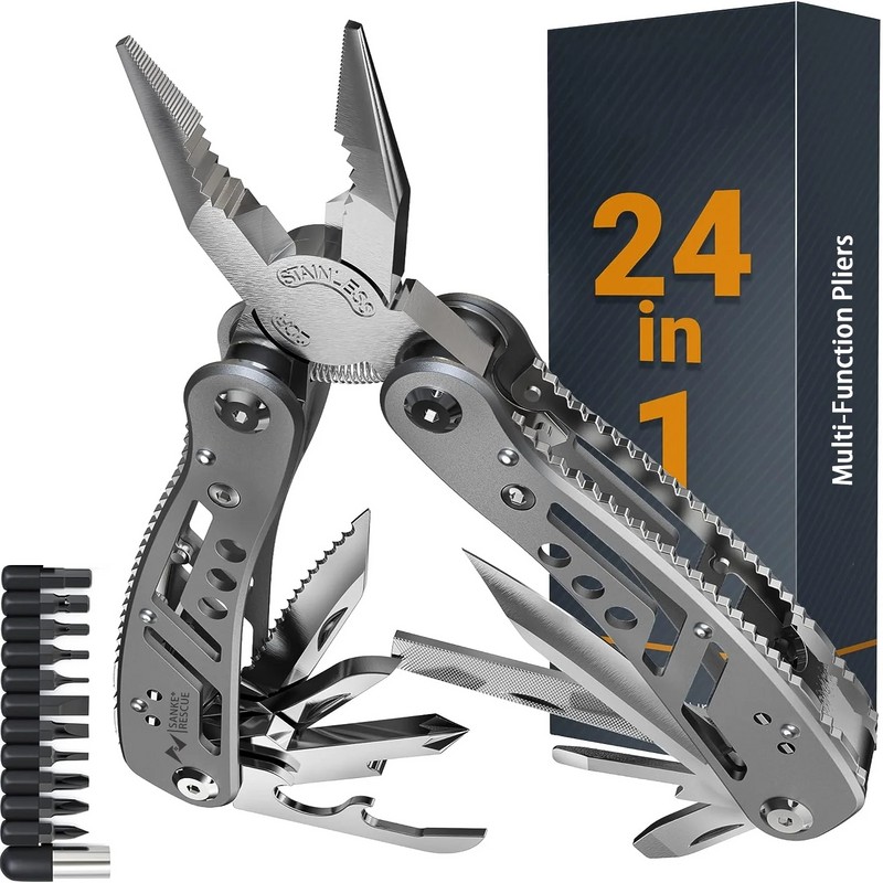 24-in-1 Stainless Steel Multitool for Repairs – Compact Pliers, Wire