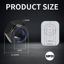 Pack of 50 Stainless Steel Nuts, Self-Locking Nuts, Stainless Steel, Self-Locking Black, Stop Nuts, Carbon Steel Hex Nuts, Stop Nuts, Lock Nuts, Stop Nuts (50 Pieces M8)