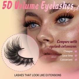 Ahrikiss Lashes Fluffy Cat Eye Lashes 5D Volume False Eyelashes That Look Like Extensions 10 Pairs Soft Wispy Fake Eyelashes Faux Mink Lashes (D18)
