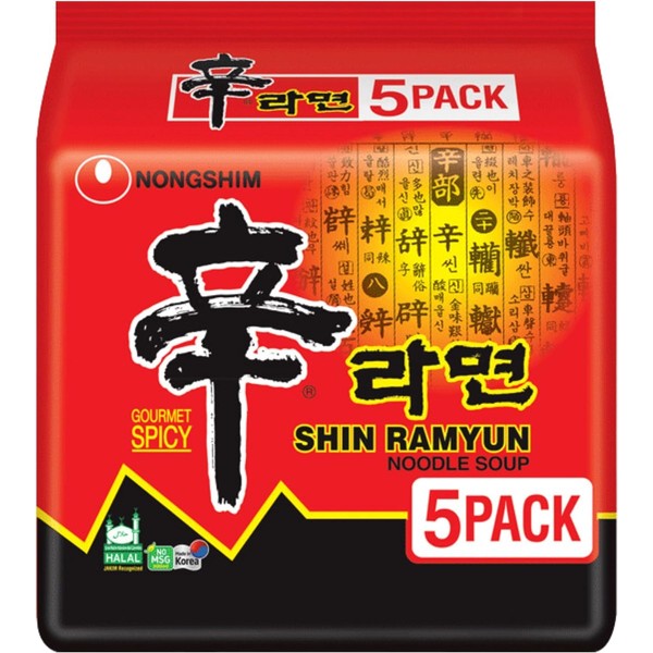 Nongshim Shin Ramyun Noodle Spicy Korean Ramen Noodles (Original Spicy 120g (Pack of 5))