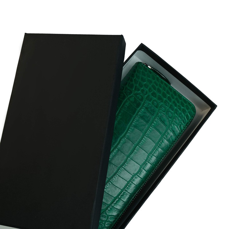 Nallyda Crocodile Embossed Cowhide Long Wallet, green