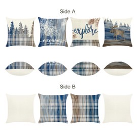 Bonhause Winter Pine Tree Throw Pillow Covers 18 x 18 Inch Set of 4 Brown Deer Vintage Farmhouse Decorative Pillows Case Polyester Linen Cushion Covers for Couch Sofa Bed Home Decor