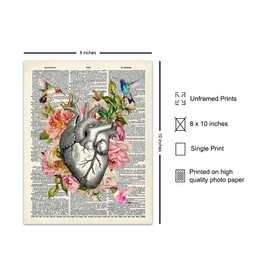 Vintage Heart Wall Art Decor - Shabby Chic, Goth, Gothic, Anatomical Wall Art Decor for Bedroom, Bathroom, Living Room, Medical Office - Gift for Nurse, Doctor, Med Student, Physician Assistant - 8x10