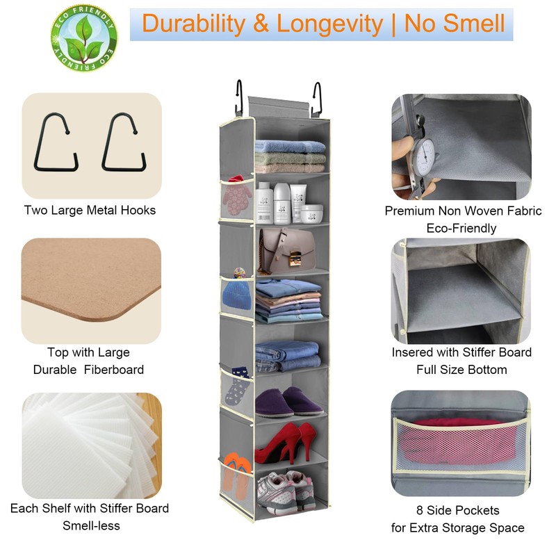 roomtalk Large-Sized Hanging Shoe Organizer 8-Shelf, Hanging Closet Organizer with