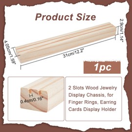 NBEADS Wooden Earring Display Stand, 2 Slots Long Jewellery Earring Ring Holder Wooden Earring Card Holder Business Card Holder Display Jewellery Retail Display Tray with Card Slot, 31 x 4.05 cm