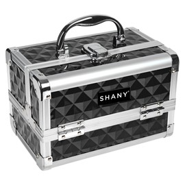 SHANY Mini Makeup Train Case with Mirror in Black and Silver Frame