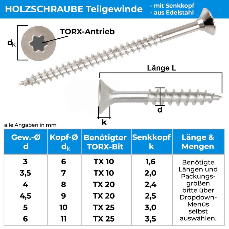 Stahlia Spax Screws Wood Screws Torx 5.0 x 50 mm
