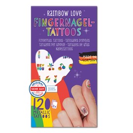 moses. Rainbow Love Fingernail Tattoos - 120 Metallic Nail Stickers, Easy to Use, Rainbow Nail Tattoos, Ideal for Festivals & Everyday Use, Made in Germany
