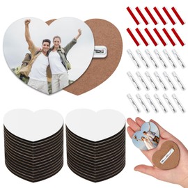 30 Pcs Heart Sublimation Buttons Blanks with Pins, 2.36 x 2 Inch Heart MDF Buttons Pins Heat Transfer Blank Badge, DIY Craft Gifts
