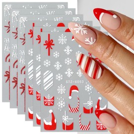 JMEOWIO 8 Sheets Christmas French Tip Snowflake Nail Art Stickers Decals Self-Adhesive Nail Supplies Design Decoration Accessories