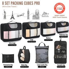 Veken 10 Set/8 Set Packing Cubes for Travel Essentials, Suitcase Organizer Bags in 4 Sizes, Carry-On Luggage Accessories with Laundry & Toiletry Bag, Airplane Must-Have, Road Trip & Camp Gifts for Men