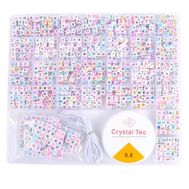 L'EclatDina Set de Cuentas de Letras, 1300 PIEZAS de Cuentas del Alfabeto, Números y Corazones Redondos, Hilo Elástico de 5m para Hacer Joyas, Ideal para Pulseras de Amistad DIY