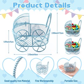 Threehoney 12 Pcs Baby Shower Mini Strollers Decoration Metal Wired Fillable Candy Stroller Carriage Baby Shower Table Centerpieces for Guests Gender Reveal Wedding Party Favor Gift Souvenirs(Blue)