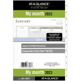 At-A-Glance 2023 Monthly Planner Refill, 87229 Day-Timer, 5-1/2" x 8-1/2", Size 4, Desk Size, Ruled Daily Blocks, Loose Leaf, Monthly Tabs, 481-685Y-23, Brown