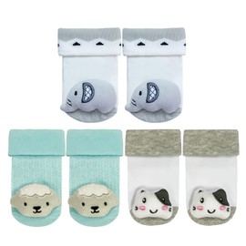PUPPET Baby Boy Rattle Socks, Cotton Booties, Gift Set for 0-6Months（sheep）